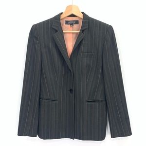 Kasper Petite Gray Peach Pin Striped Longer Line Blazer Size 2 Petite